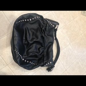 Black shoulder bag, silver hardware, leather